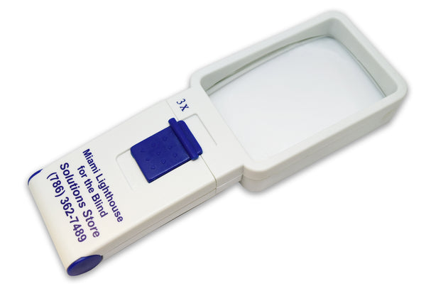 This high-quality 3x illuminated hand-held magnifier uses cool white LED lighting to allow you to read with ease. 