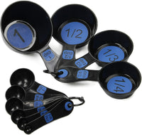 Black and Blue Measuring Cups and Spoons